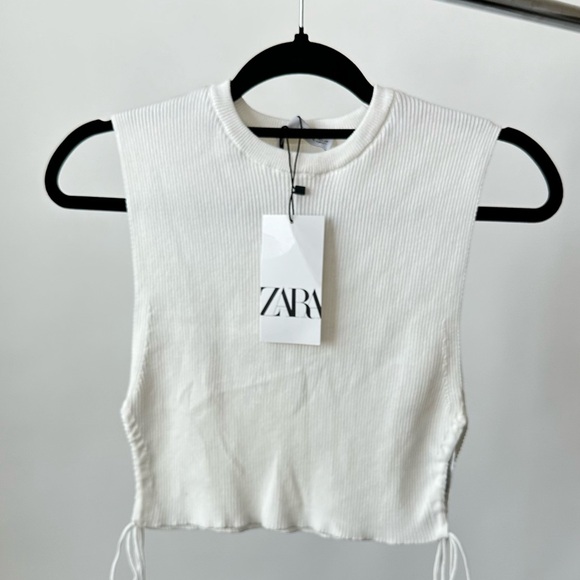 NWT!! ZARA Cropped Sleeveless Knit Top Side Ties Basic Tank Top in White Size-M - Picture 10 of 10